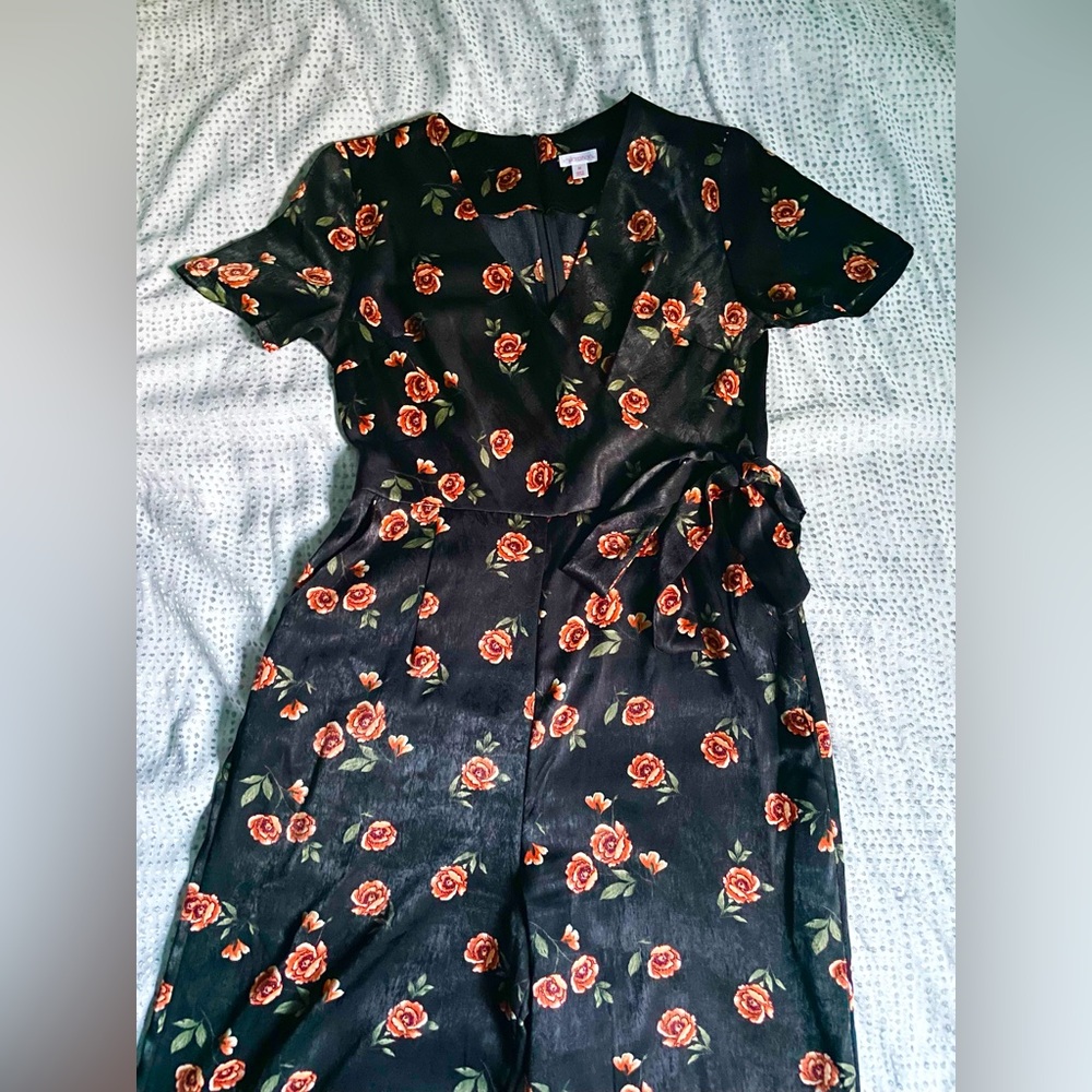 Black rose patterned jumpsuit